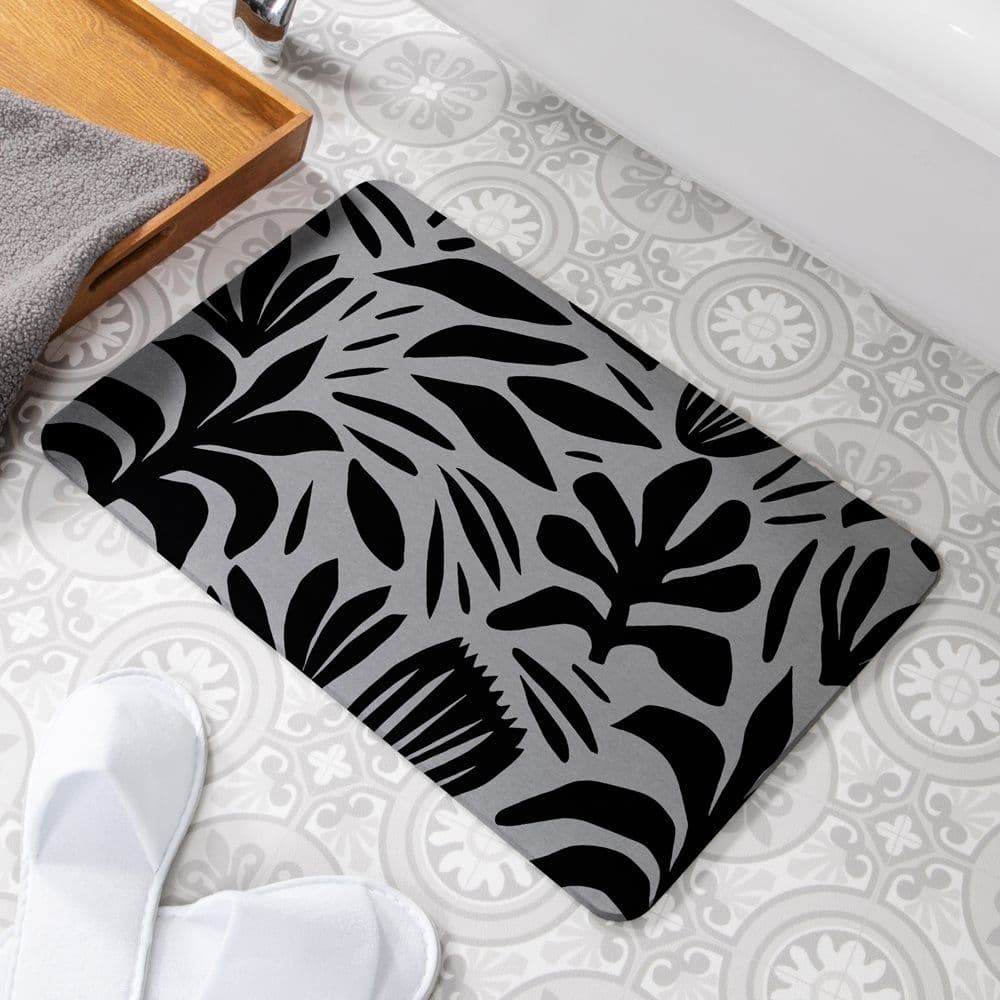 Abstract Leaf Stone Non Slip Bath Mat