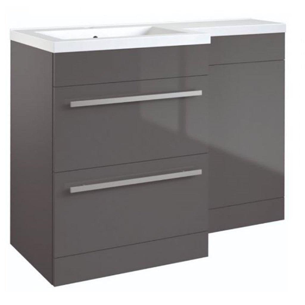 Gloss Left Hand 2 Drawer Combo Unit L Shape Basin 1.1m Wide