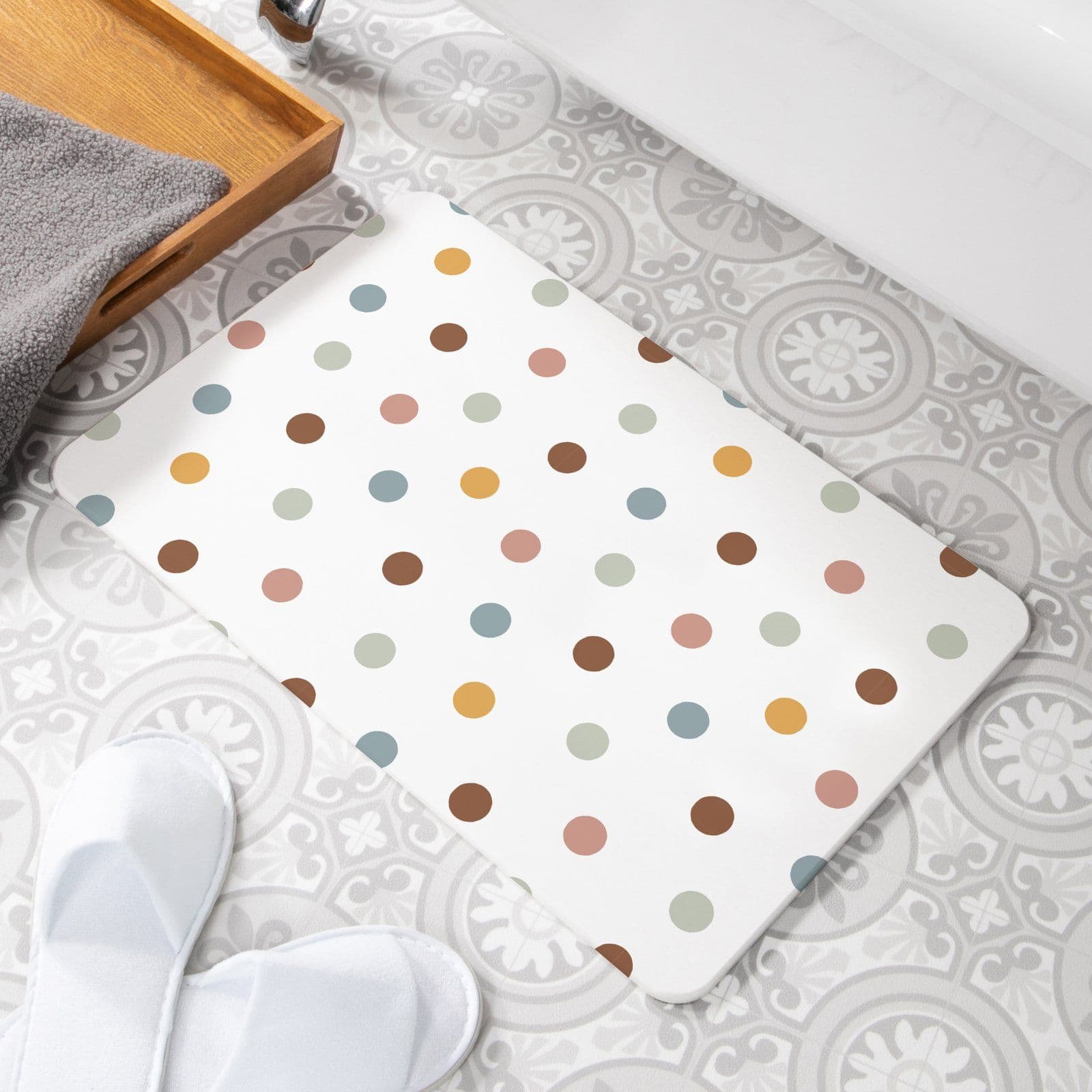 Polka Dot Non Slip Stone Bath Mat