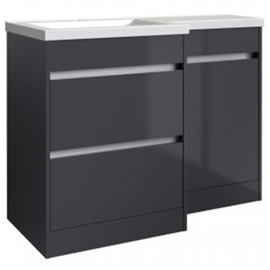 Gloss Left Hand 2 Drawer Combo Unit L Shape Basin 1.1m Wide