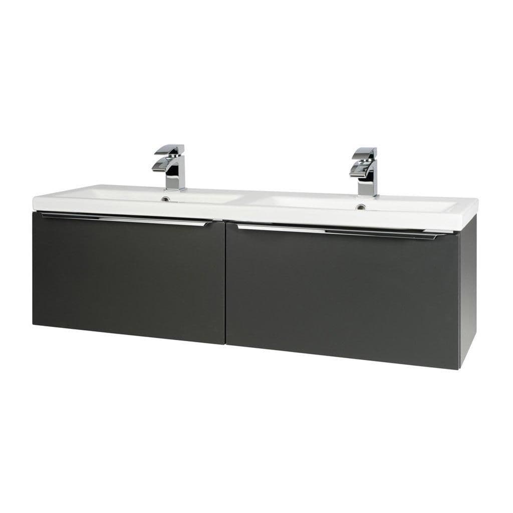 Matt Dark Grey 120cm Wall Hung Drawer Unit Twin Ceramic Basin