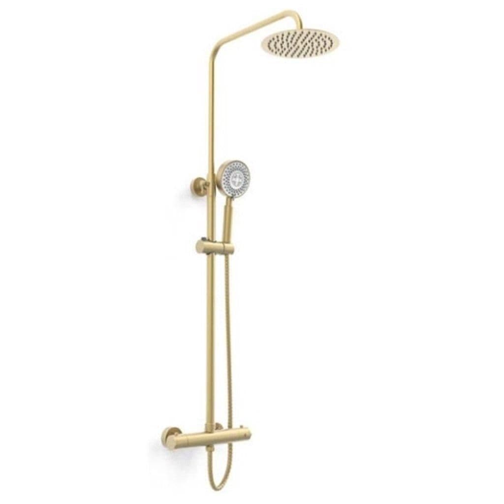 Brush Brass Exposed Shower Slim Overhead Drencher Sliding Handset
