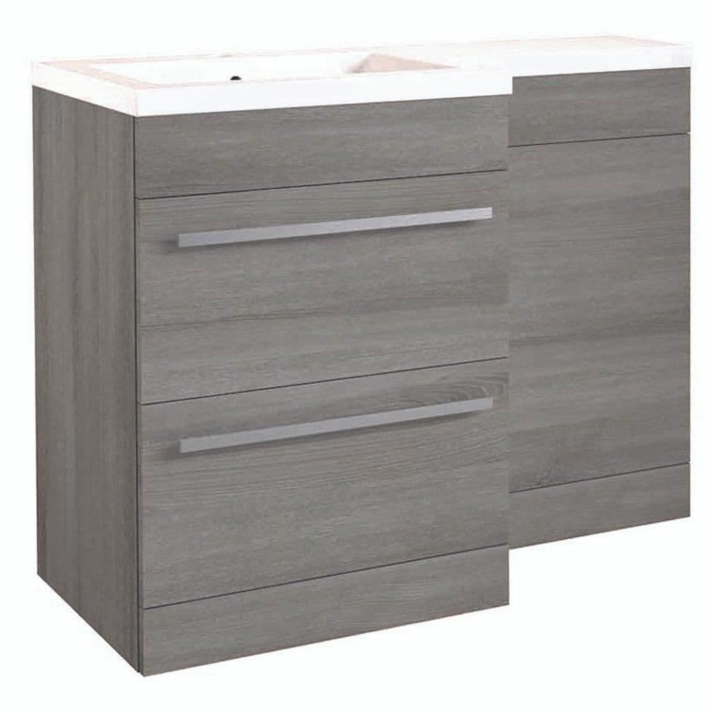Oak Right Hand 2 Drawer Combo Unit L Shape Basin 1.1m Wide
