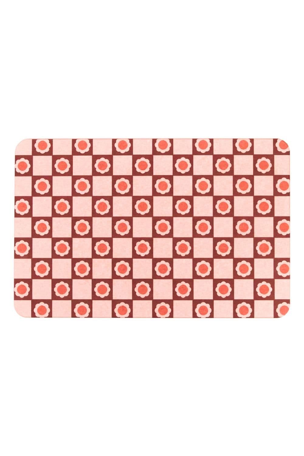 Flower Check Print Stone Non Slip Bath Mat