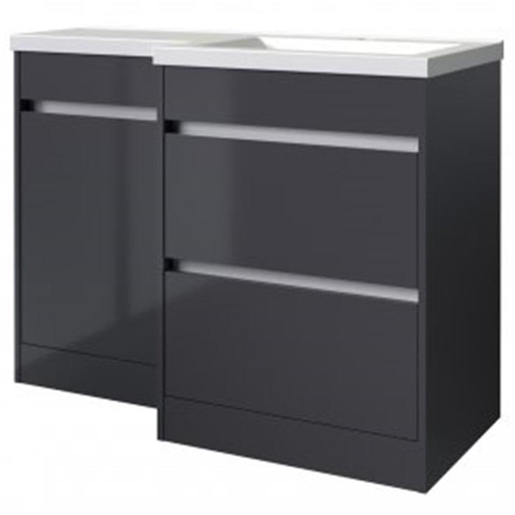 Gloss Right Hand 2 Drawer Combo Unit L Shape Basin 1.1m Wide