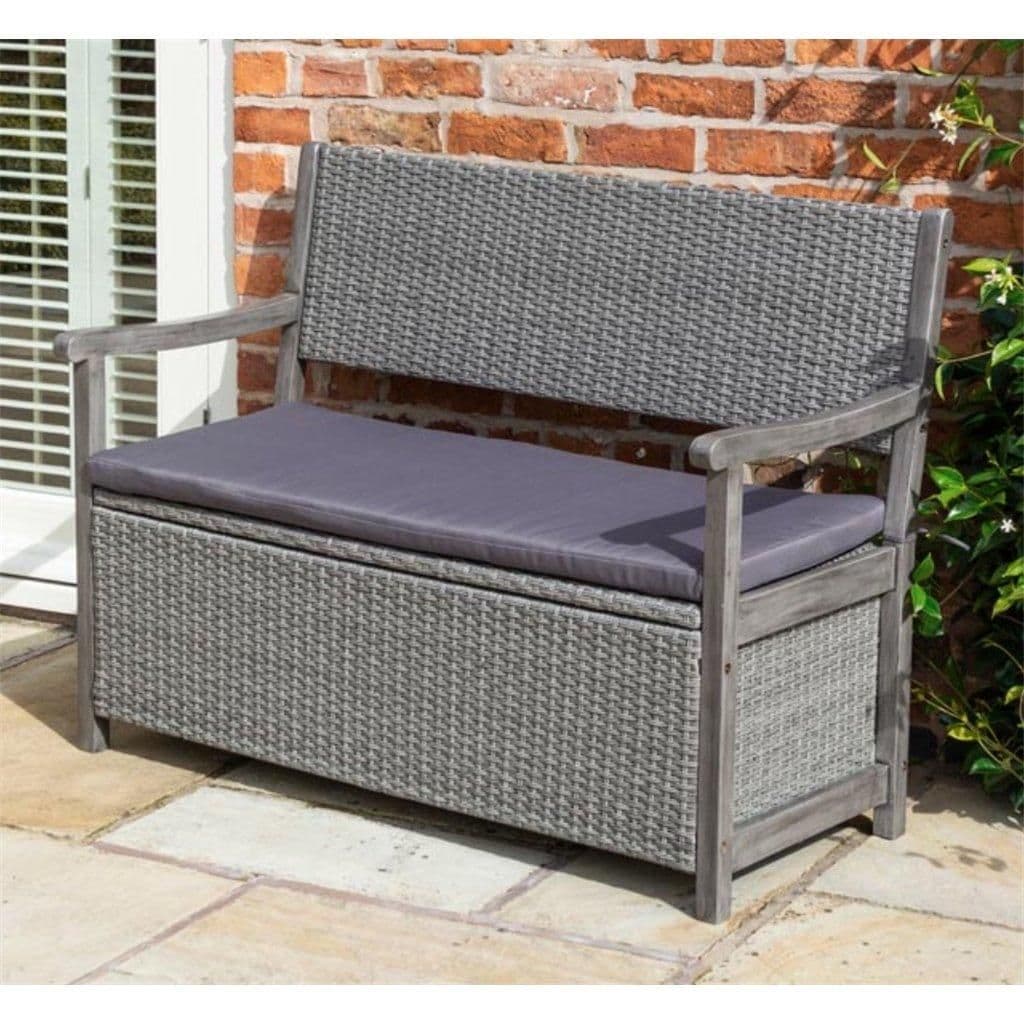 2 Seater Hardwood Timber Framed Rattan Weave Garden Bench