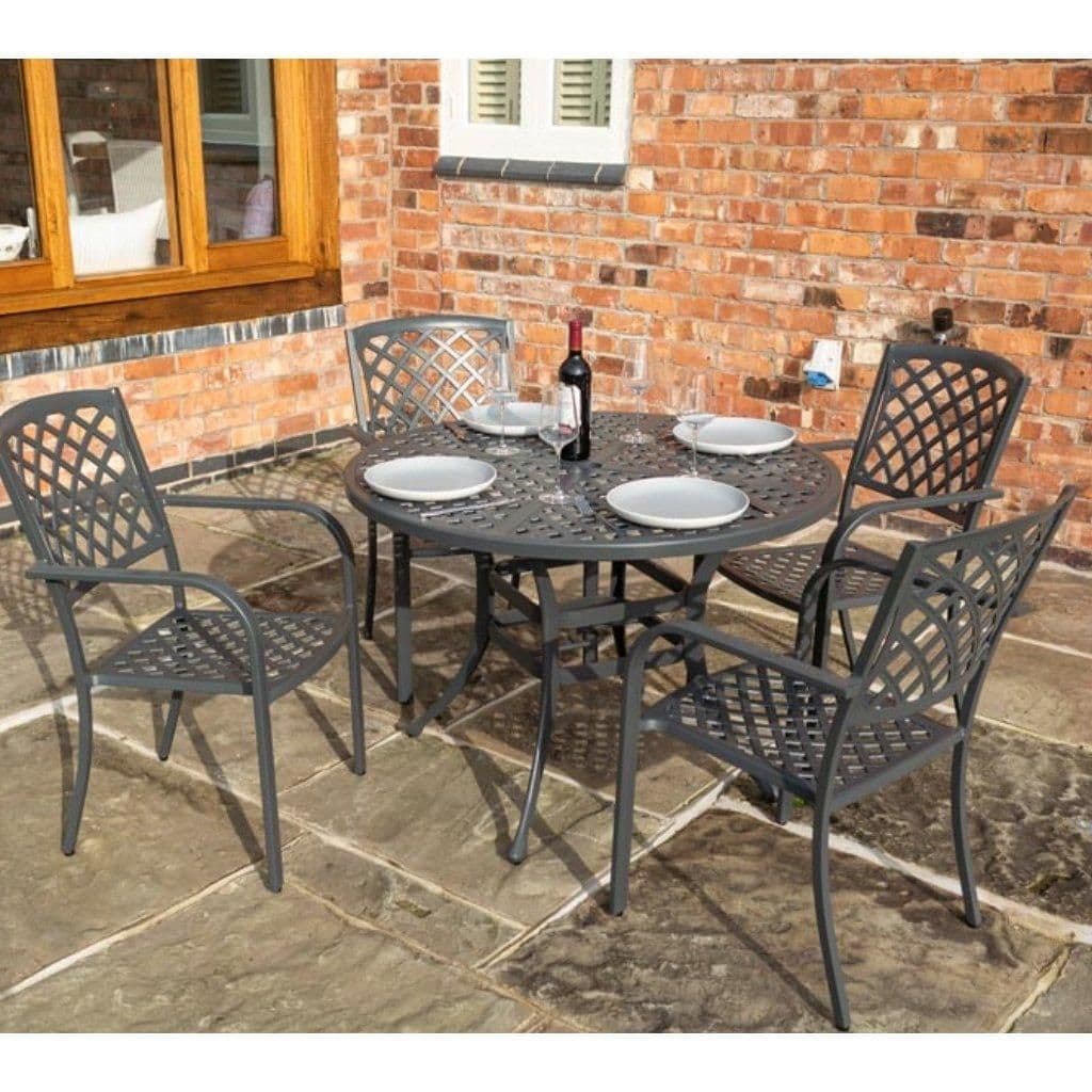 4 Seater Gunmetal Powder Coated Aluminium Garden Dining Set