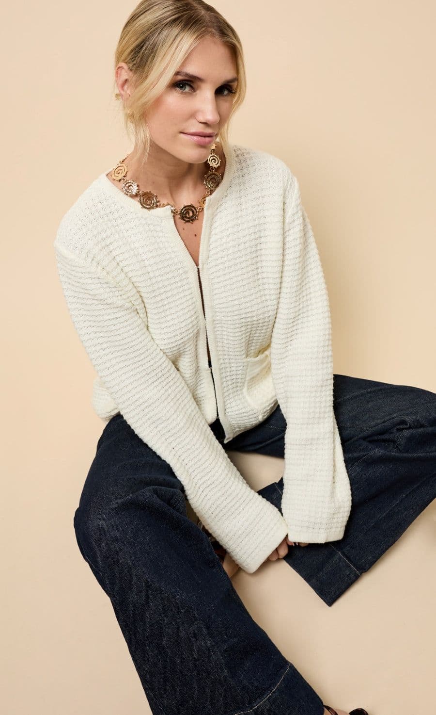 Knitted Bow Pocket Detail Cardigan