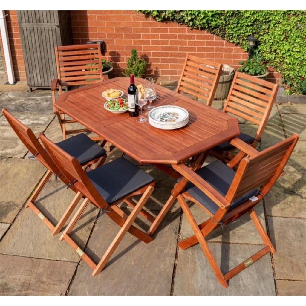 6 Seater Wooden Garden Dining Set Cushions