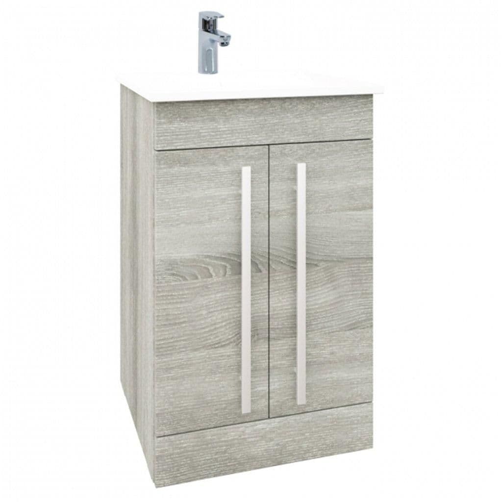 Oak 2 Door Standing Unit Mid Depth Ceramic Basin 50cm Wide