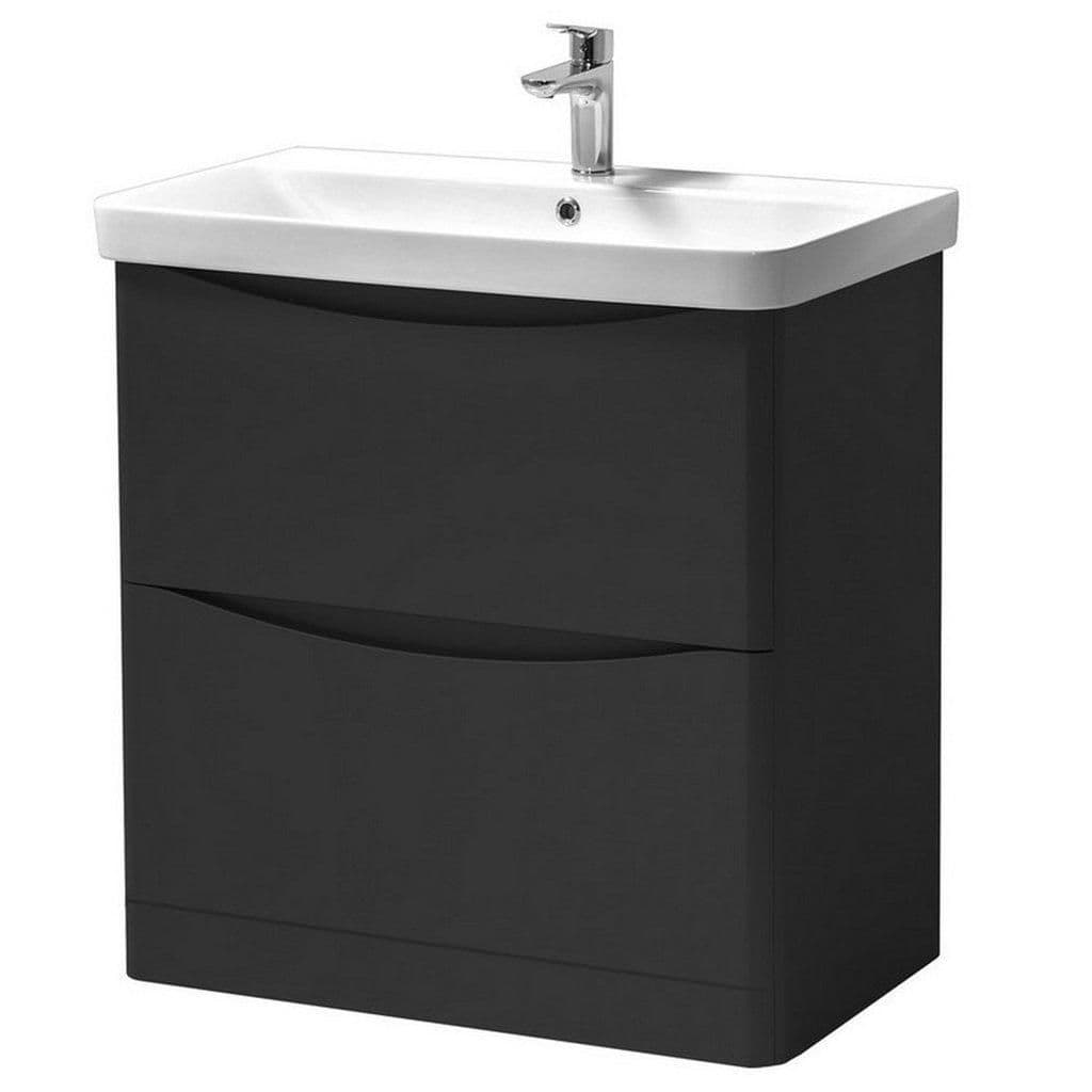 Matt Graphite Bathroom Standing 2 Drawer Unit Basin 80cm Wide