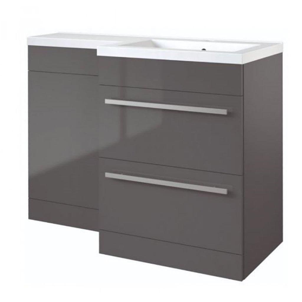 Gloss Right Hand 2 Drawer Combo Unit L Shape Basin 1.1m Wide