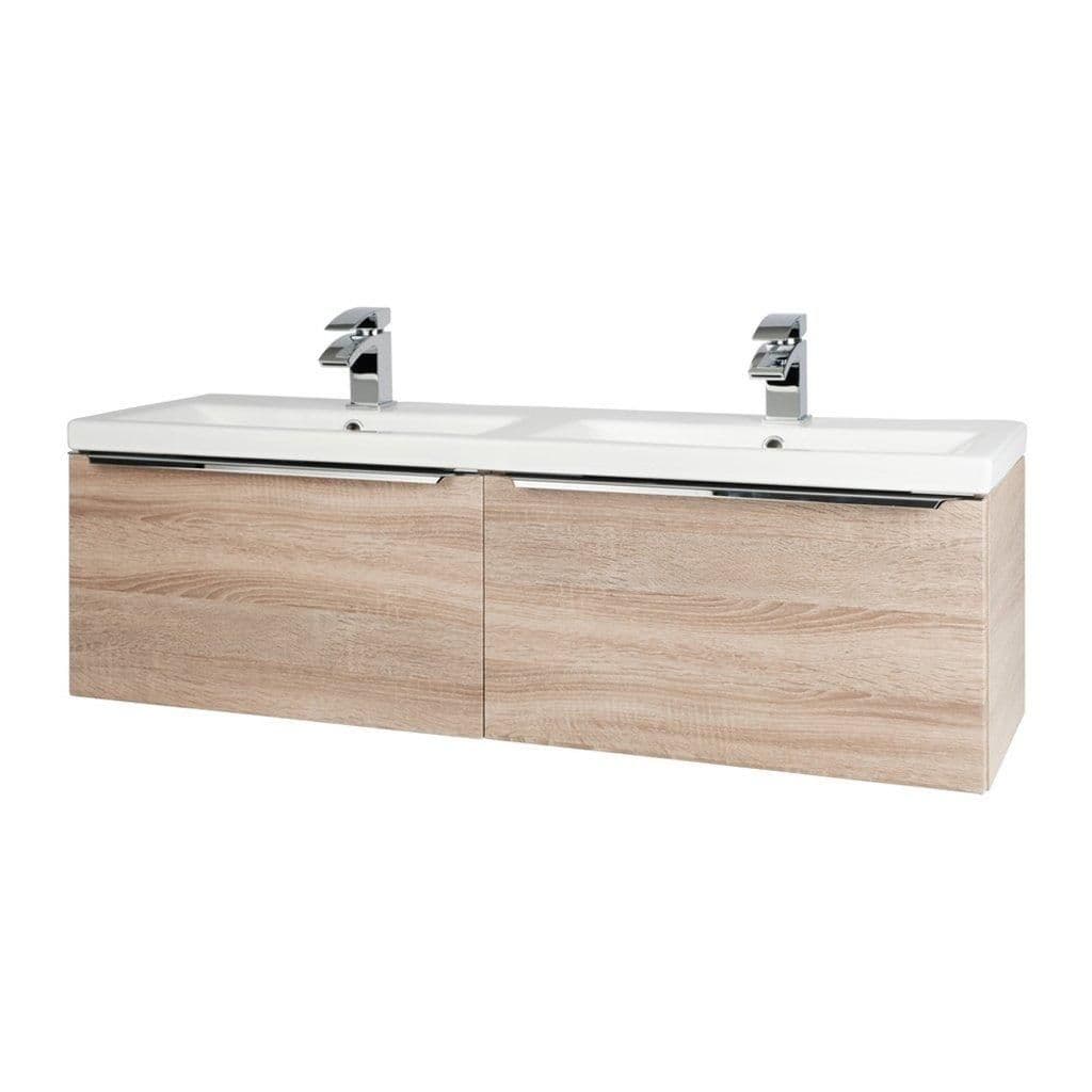 Sonoma Oak 120cm Wall Hung Drawer Unit Twin Ceramic Basin