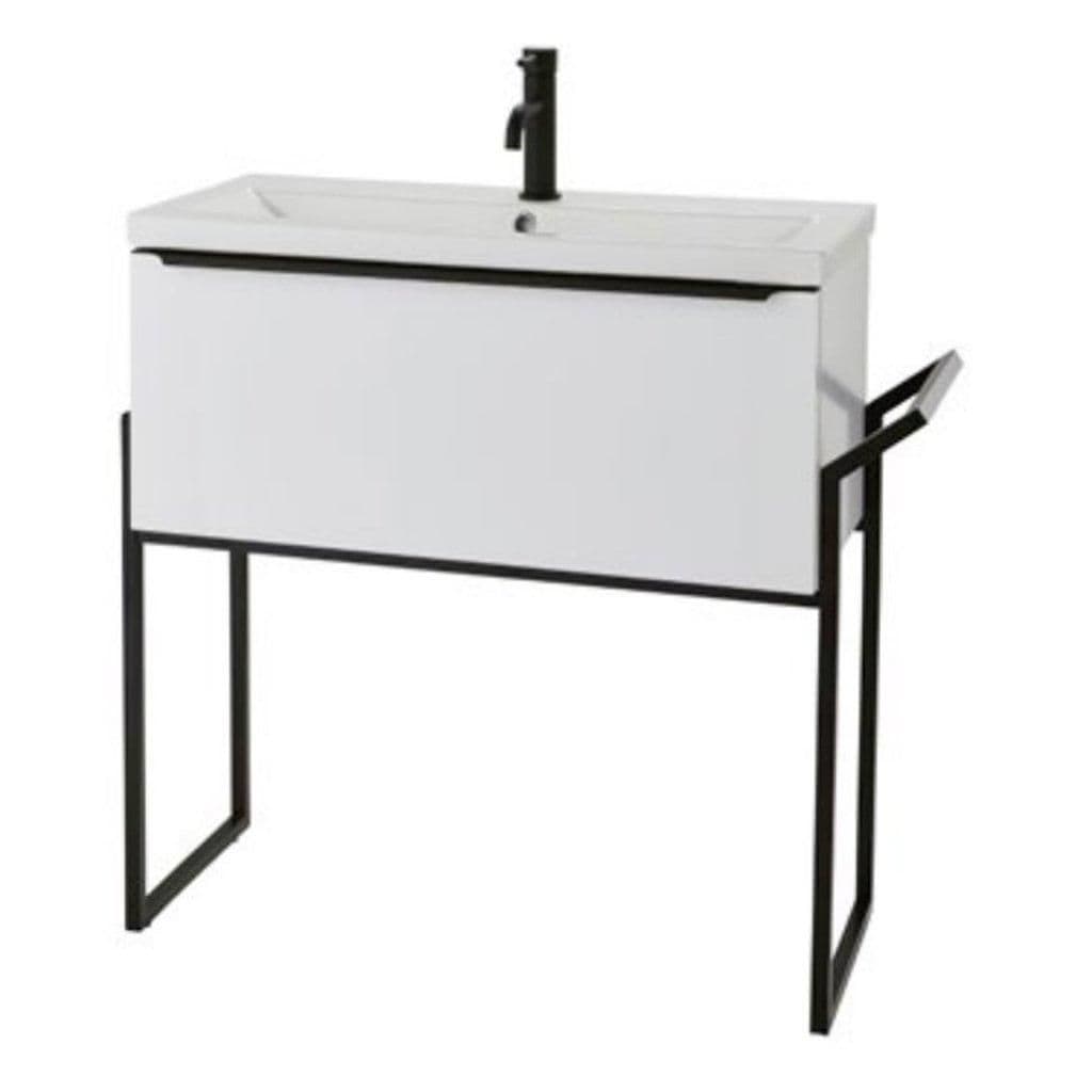 Gloss 80cm Wall Hung Drawer Unit Ceramic Basin Frame