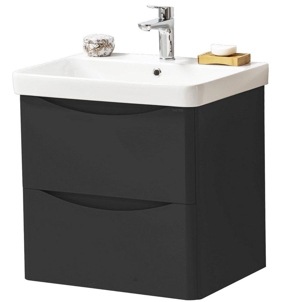 Matt Graphite Bathroom Wall Hung 2 Drawer Unit Basin 60cm Wide