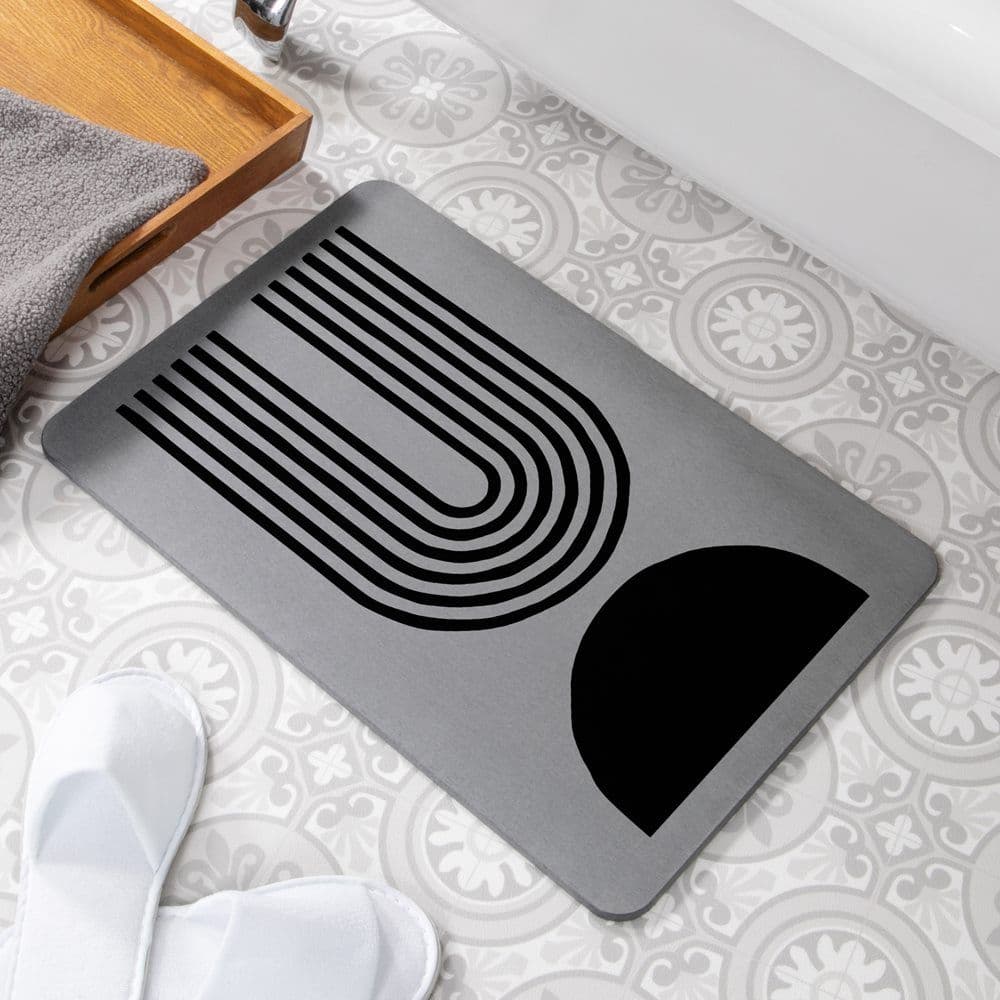 Abstract Half Moon Stone Non Slip Bath Mat