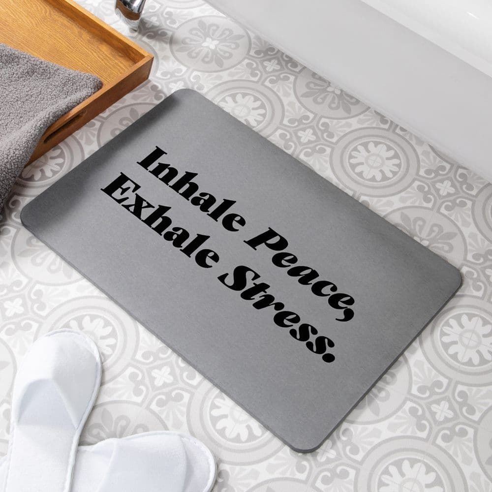 Inhale Peace Exhale Stress Stone Non Slip Bath Mat