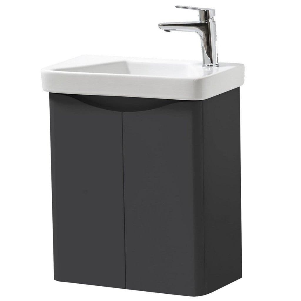 Matt Graphite Wall Hung 2 Door Tall Unit Ceramic Basin 50cm Wide