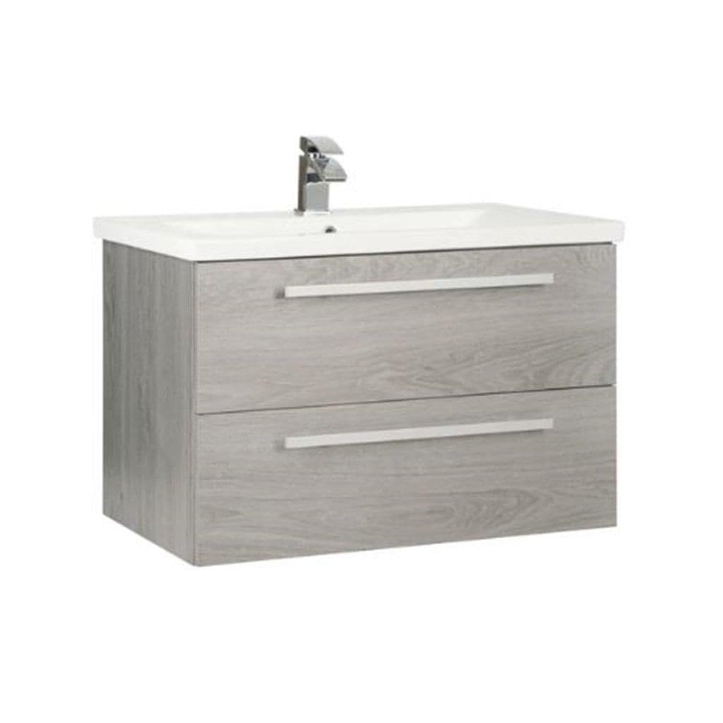 Oak 2 Drawer Wall Hung Unit Ceramic Basin 80cm Wide