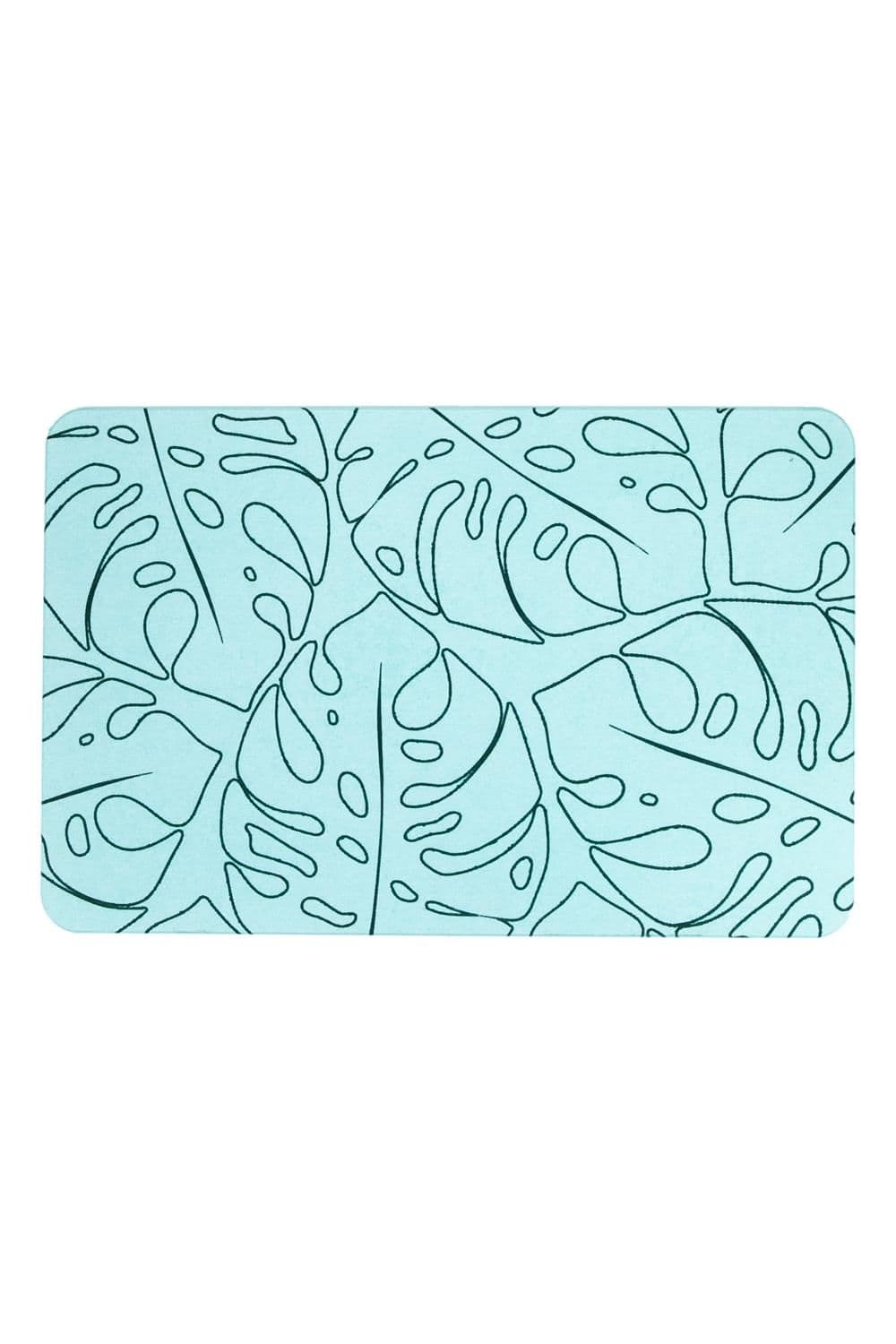 Monstera Lines Aqua Stone Non Slip Bath Mat