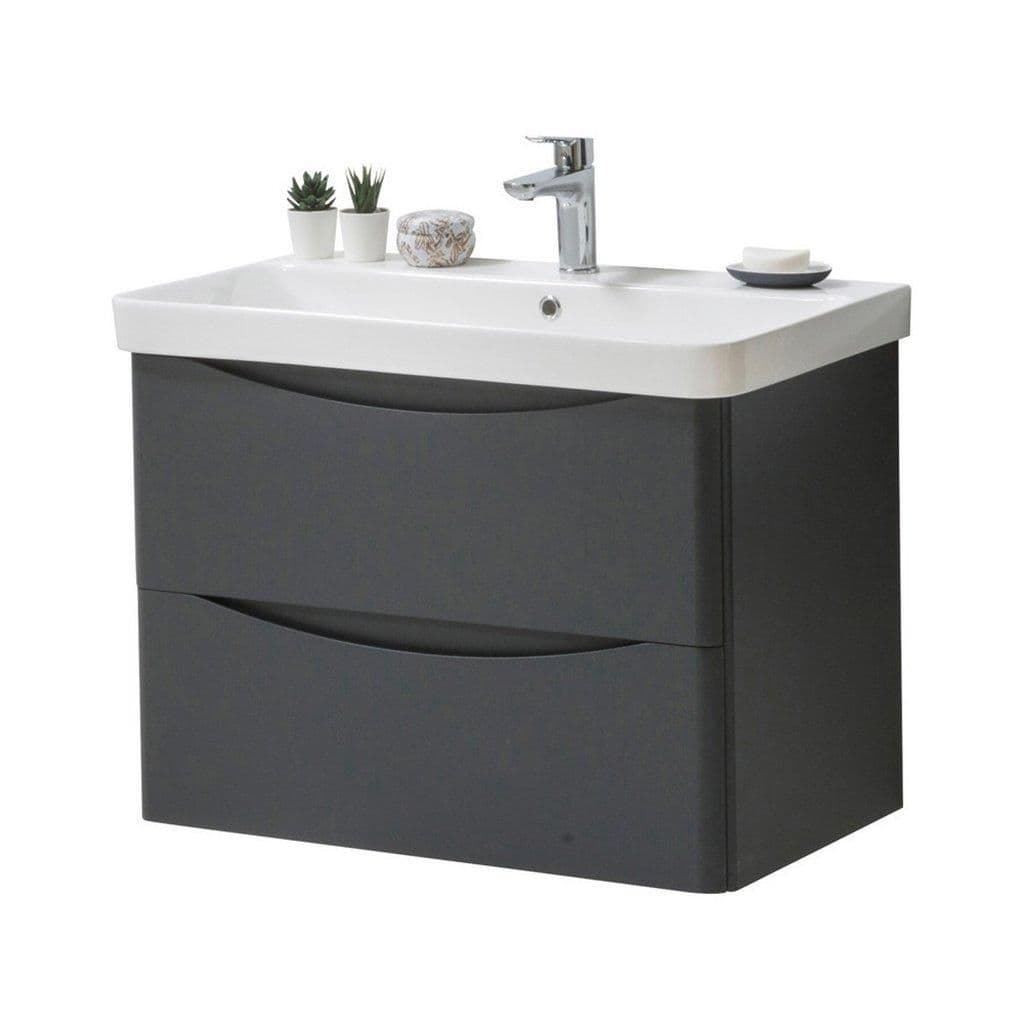 Matt Graphite Bathroom Wall Hung 2 Drawer Unit Basin 80cm Wide