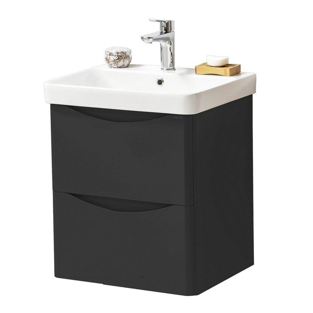 Matt Graphite Bathroom Wall Hung 2 Drawer Unit Basin 500mm Wide