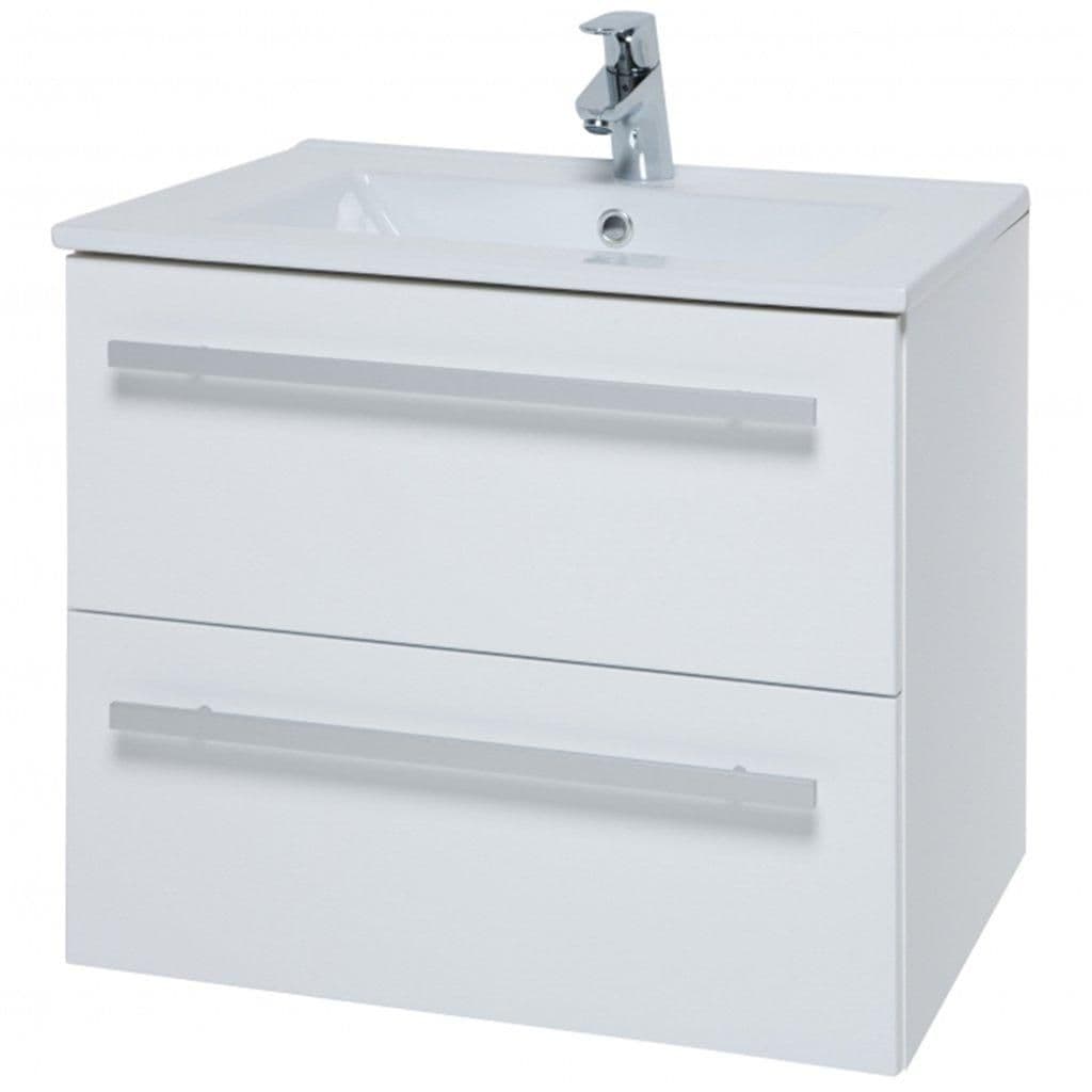 Bathroom 2 Drawer Wall Hung Unit Ceramic Basin 60cm Wide