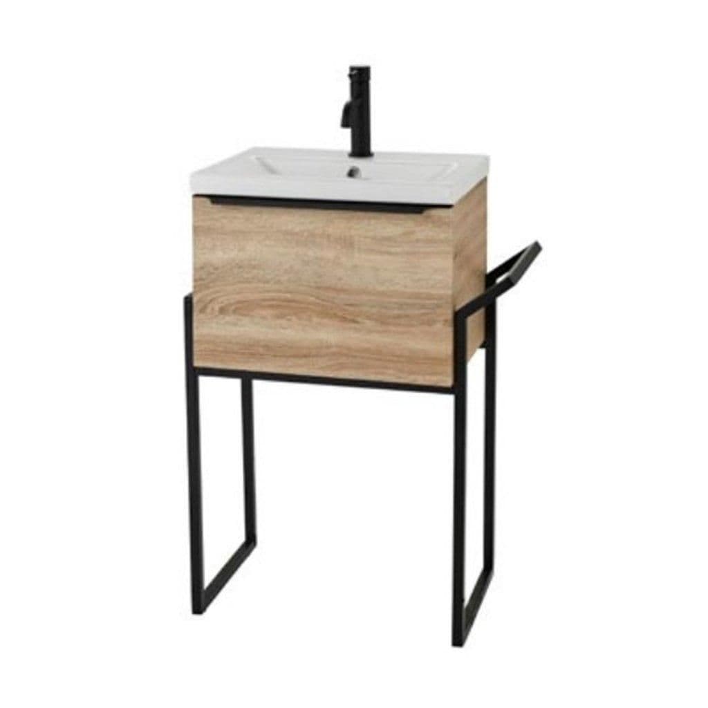 Sonoma Oak 50cm Wall Hung Drawer Unit Ceramic Basin Frame