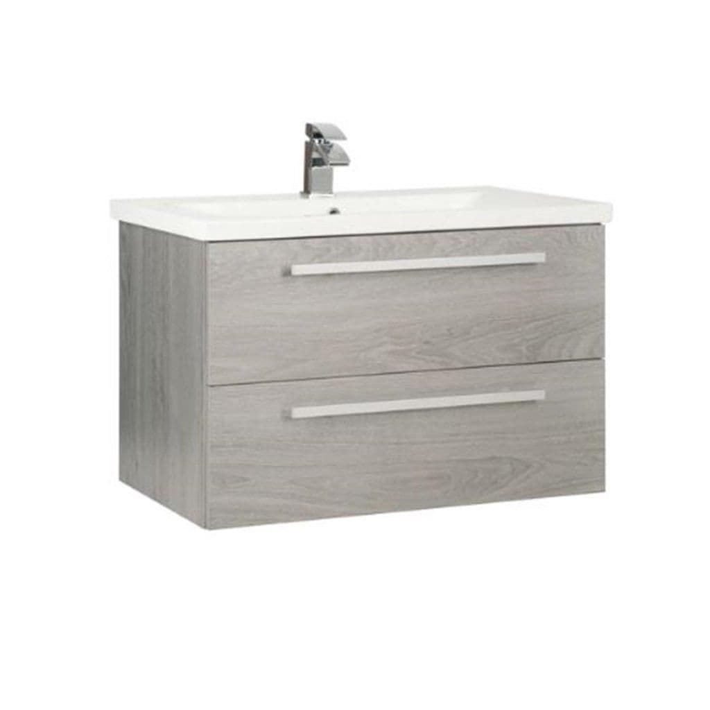 Oak 2 Drawer Wall Hung Unit Ceramic Basin 80cm Wide