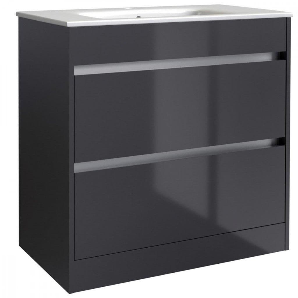 Gloss Bathroom 2 Drawer Standing Unit Basin 80cm Wide