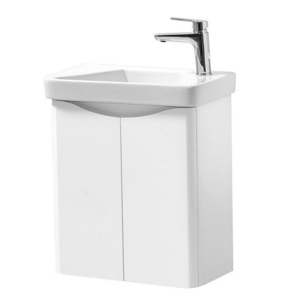 Gloss Wall Hung 2 Door Tall Unit Ceramic Basin 50cm Wide