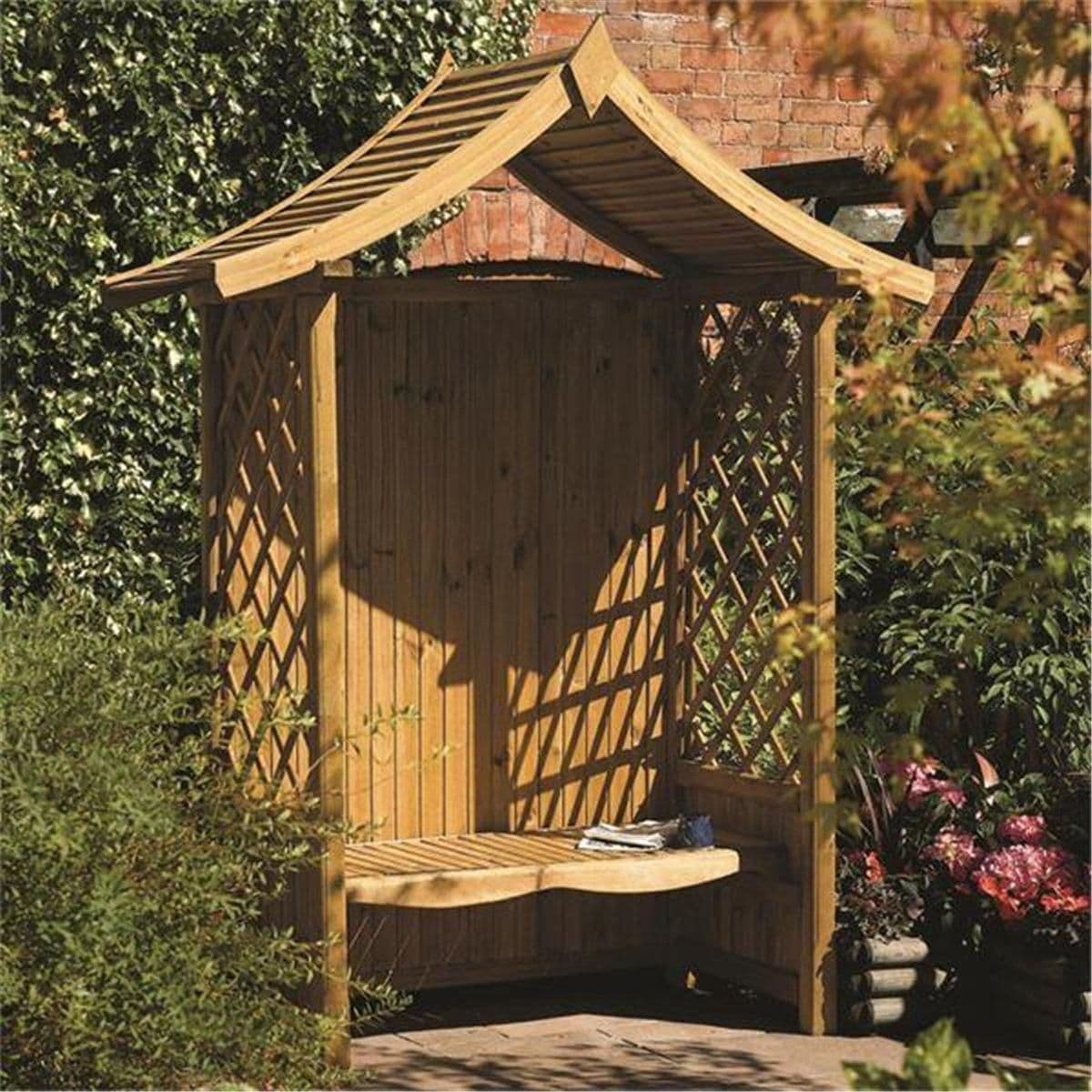 Pressure Treated Arbour Open Lattice Sides Solid Seat
