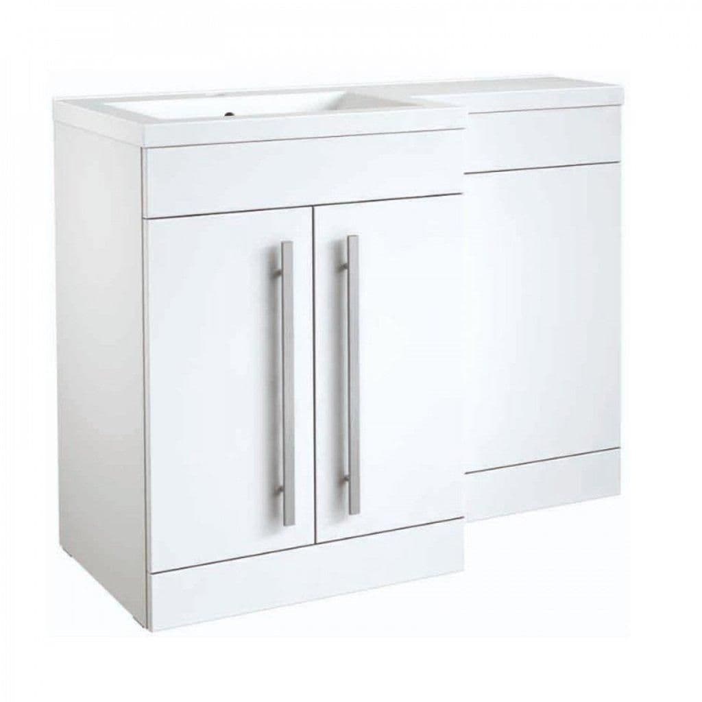 WhiteLeft Hand 2 Door Combo Unit L Shape Basin 1.1m Wide