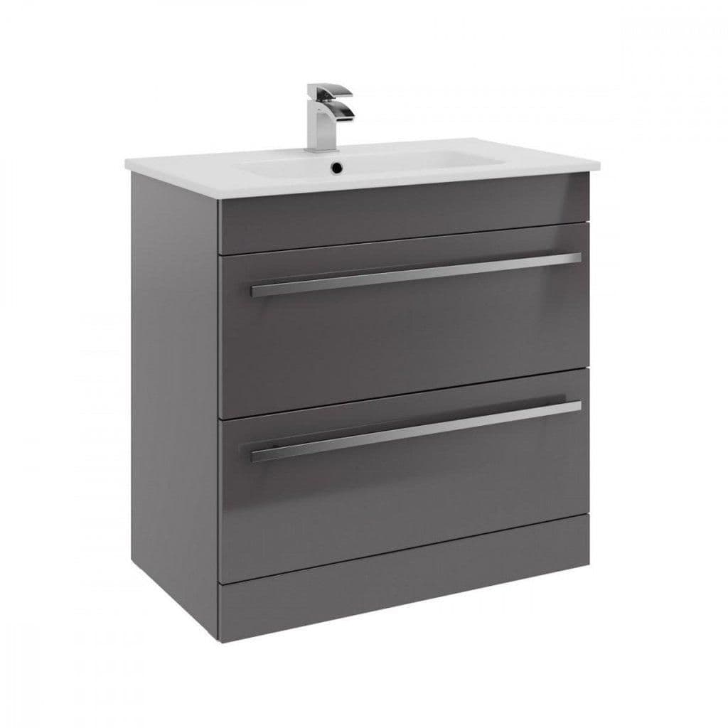 Gloss Unit 2 Drawer Standing Unit Ceramic Basin 80cm Wide