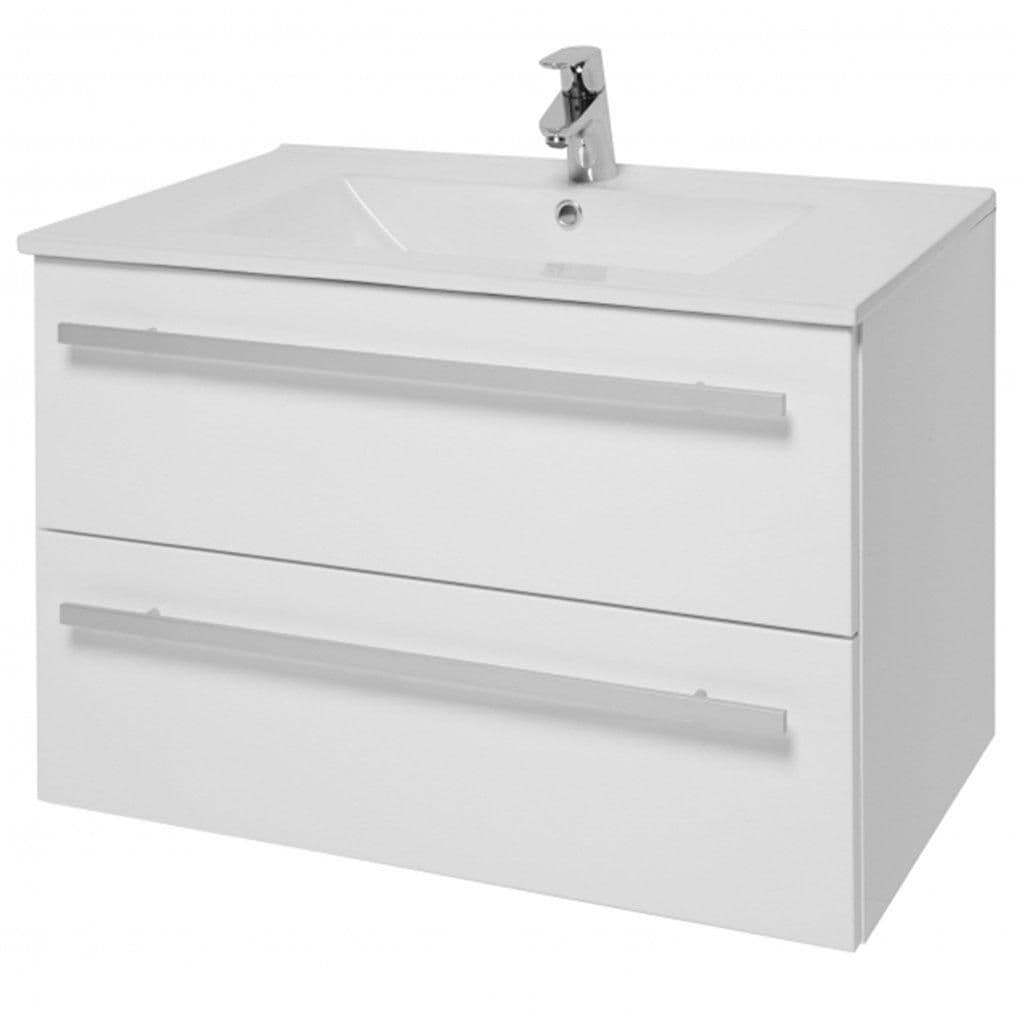 Bathroom 2 Drawer Wall Hung Unit Ceramic Basin 80cm Wide
