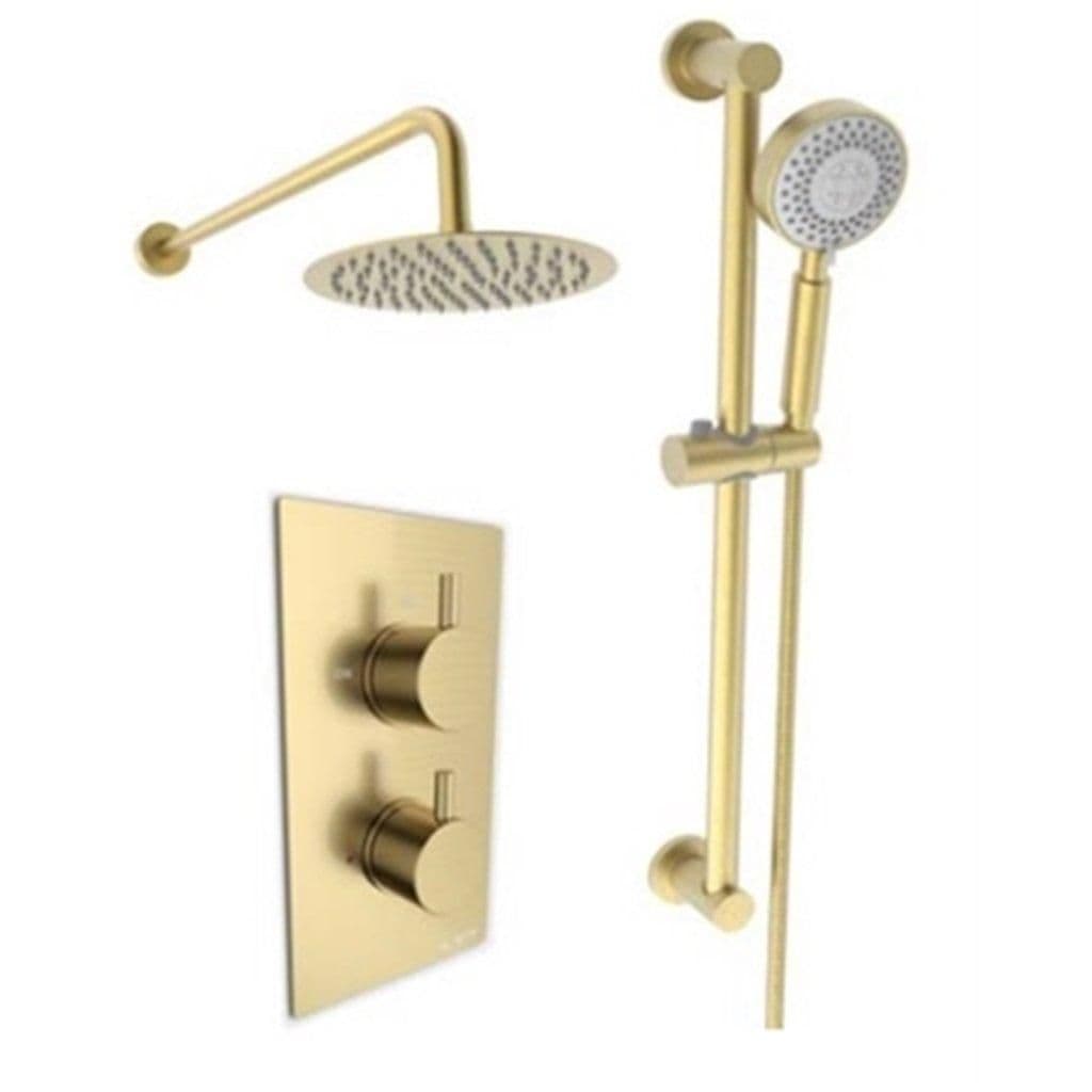 Brushed Brass Shower Adjustable Slide Rail Kit Fixed Drencher