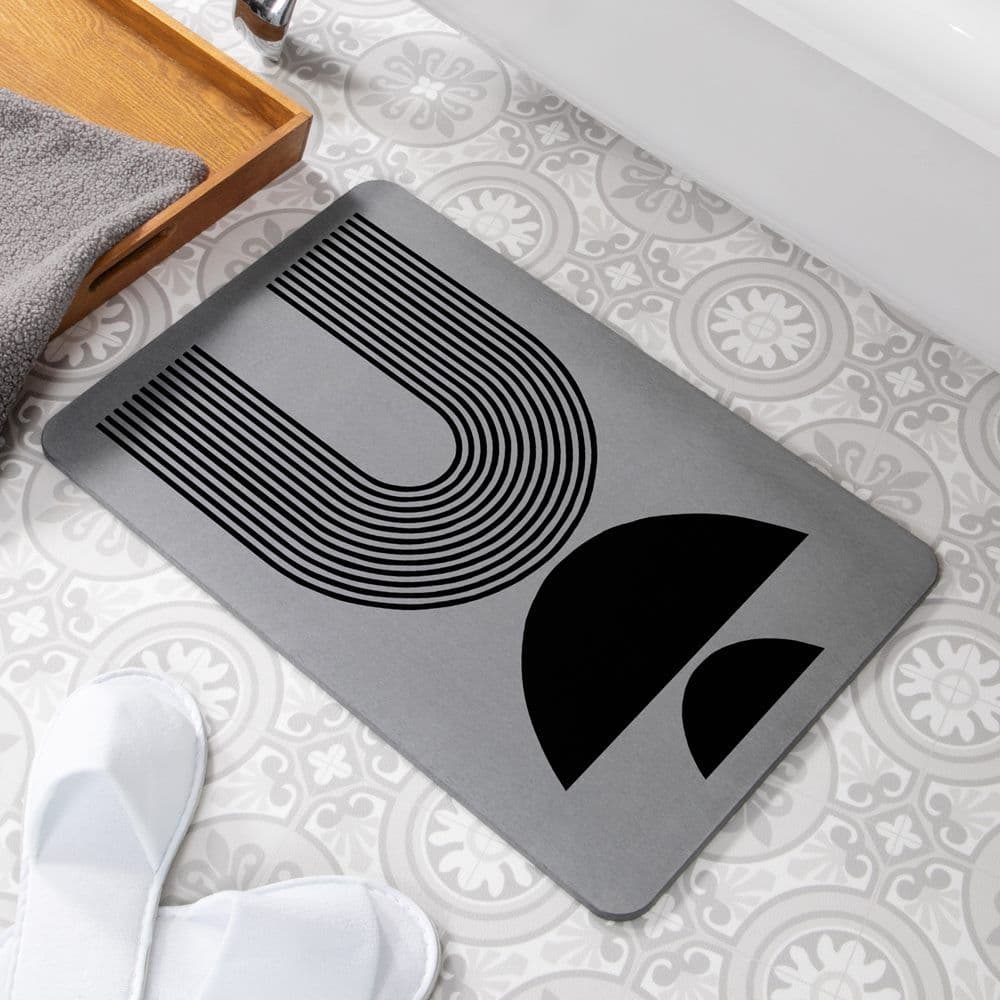 Abstract Half Moons Stone Non Slip Bath Mat