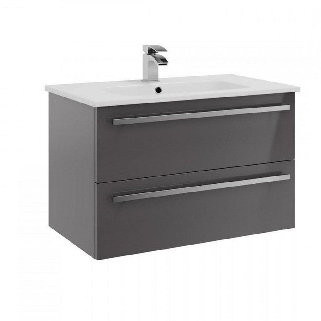 Gloss Unit 2 Drawer Hung Unit Ceramic Basin 80cm Wide