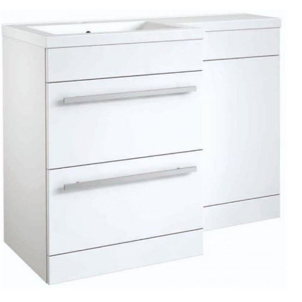 WhiteLeft Hand 2 Drawer Combo Unit L Shape Basin 1.1m Wide