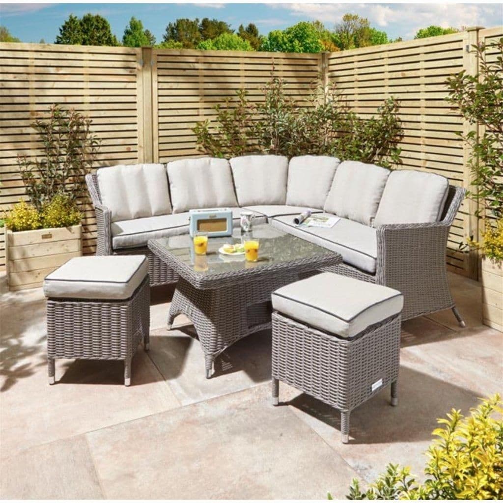 6 Seater Stone Rattan Weave Corner Dining Garden Furniture Set
