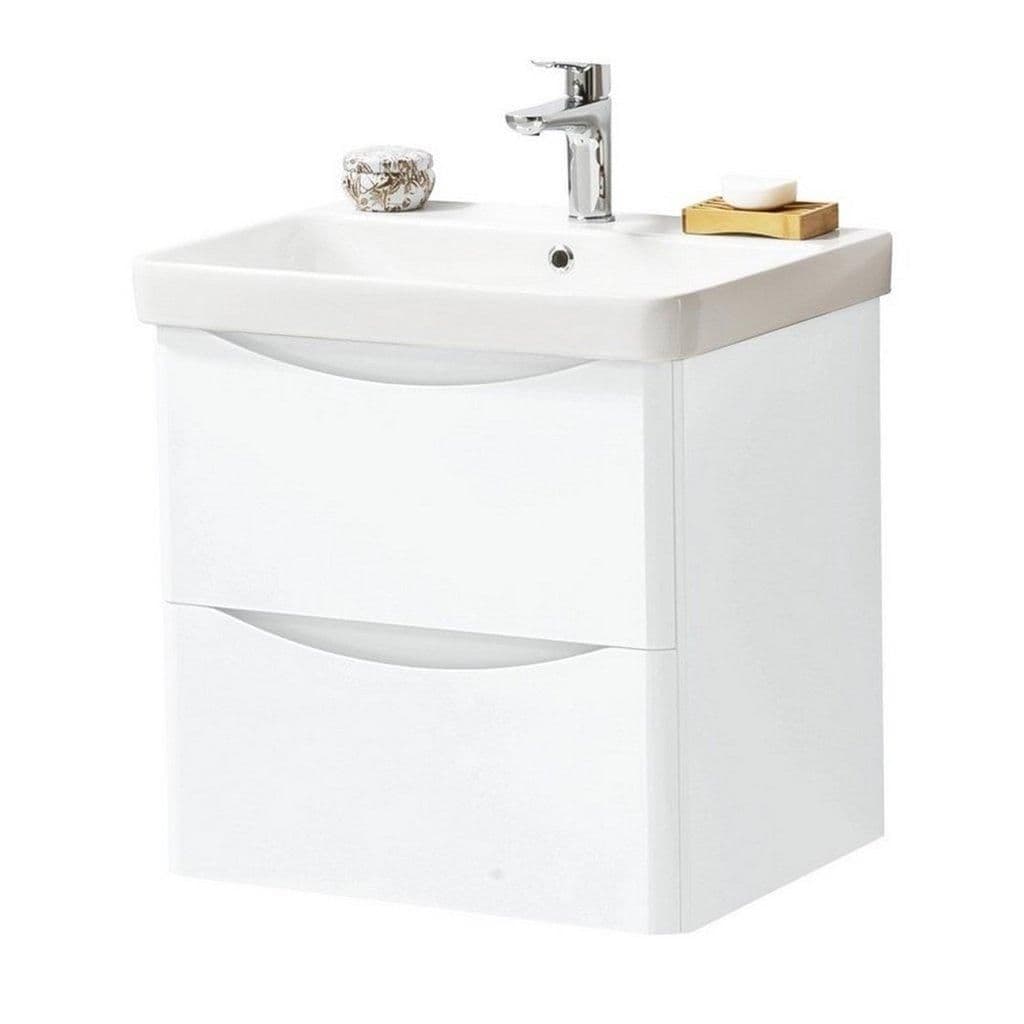 Gloss Bathroom Wall Mounted 2 Drawer Unit Basin 60cm Wide