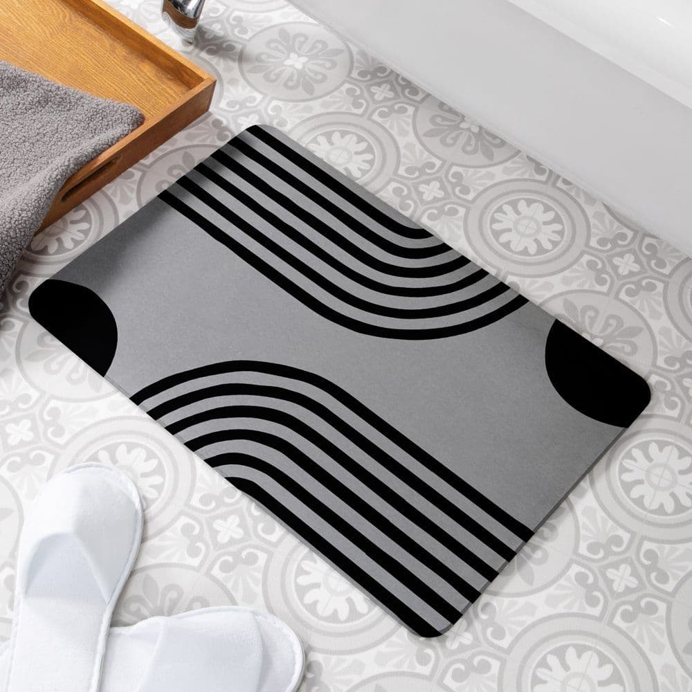 Abstract Lines Stone Non Slip Bath Mat