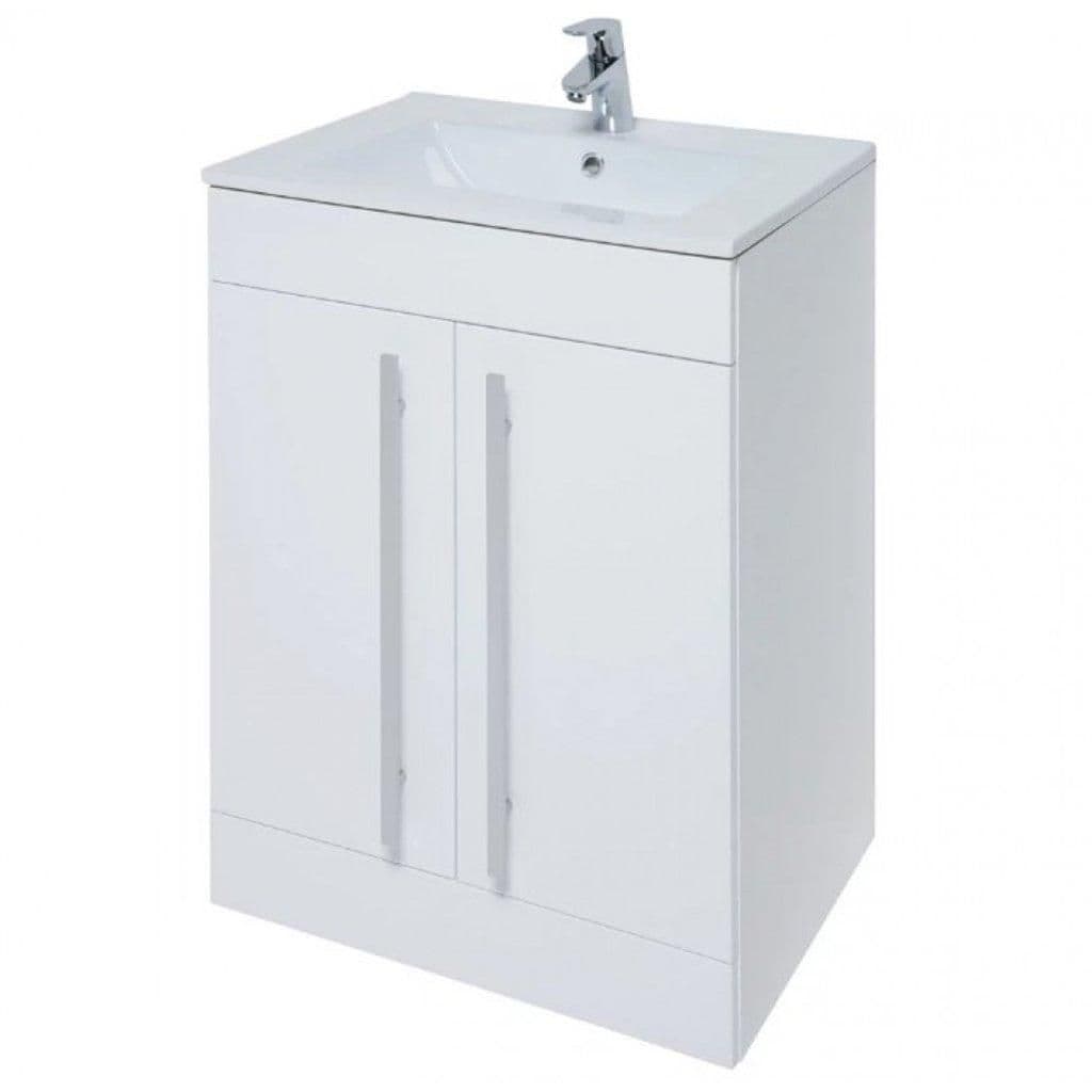 2 Door Floor Bathroom Standing Unit Ceramic Basin 60cm Wide