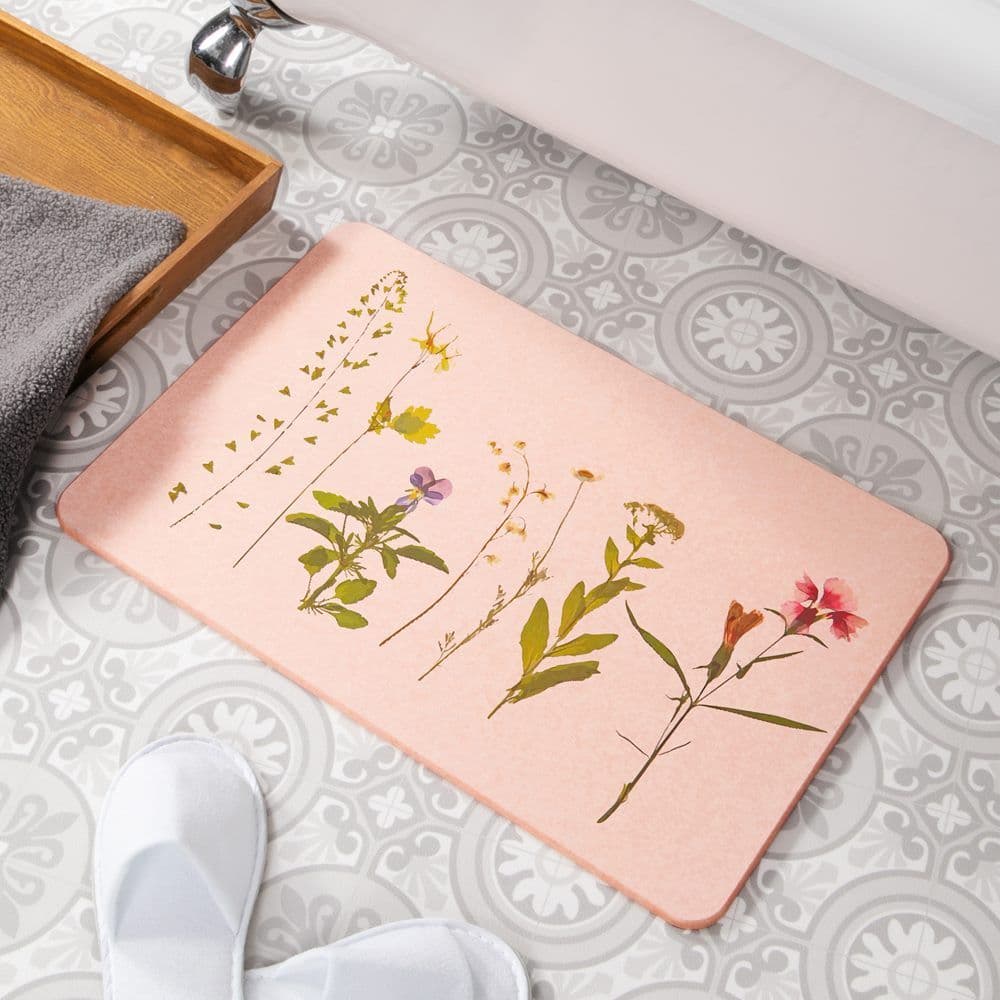 Pressed Flowers Stone Non Slip Bath Mat