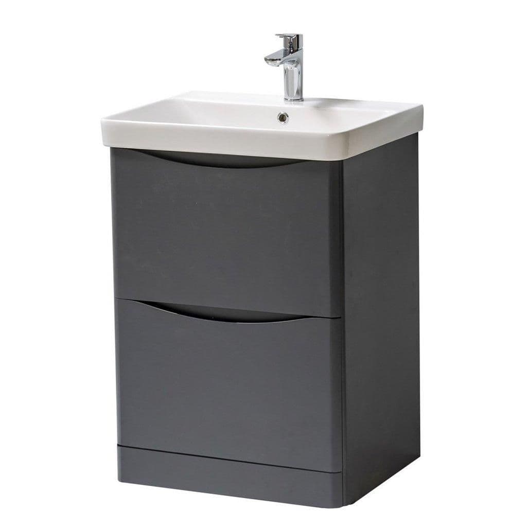 Matt Graphite Bathroom Standing 2 Drawer Unit Basin 60cm Wide