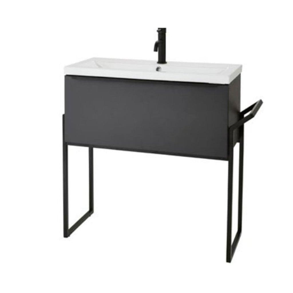 Matt Dark Grey 80cm Wall Hung Drawer Unit Ceramic Basin Frame