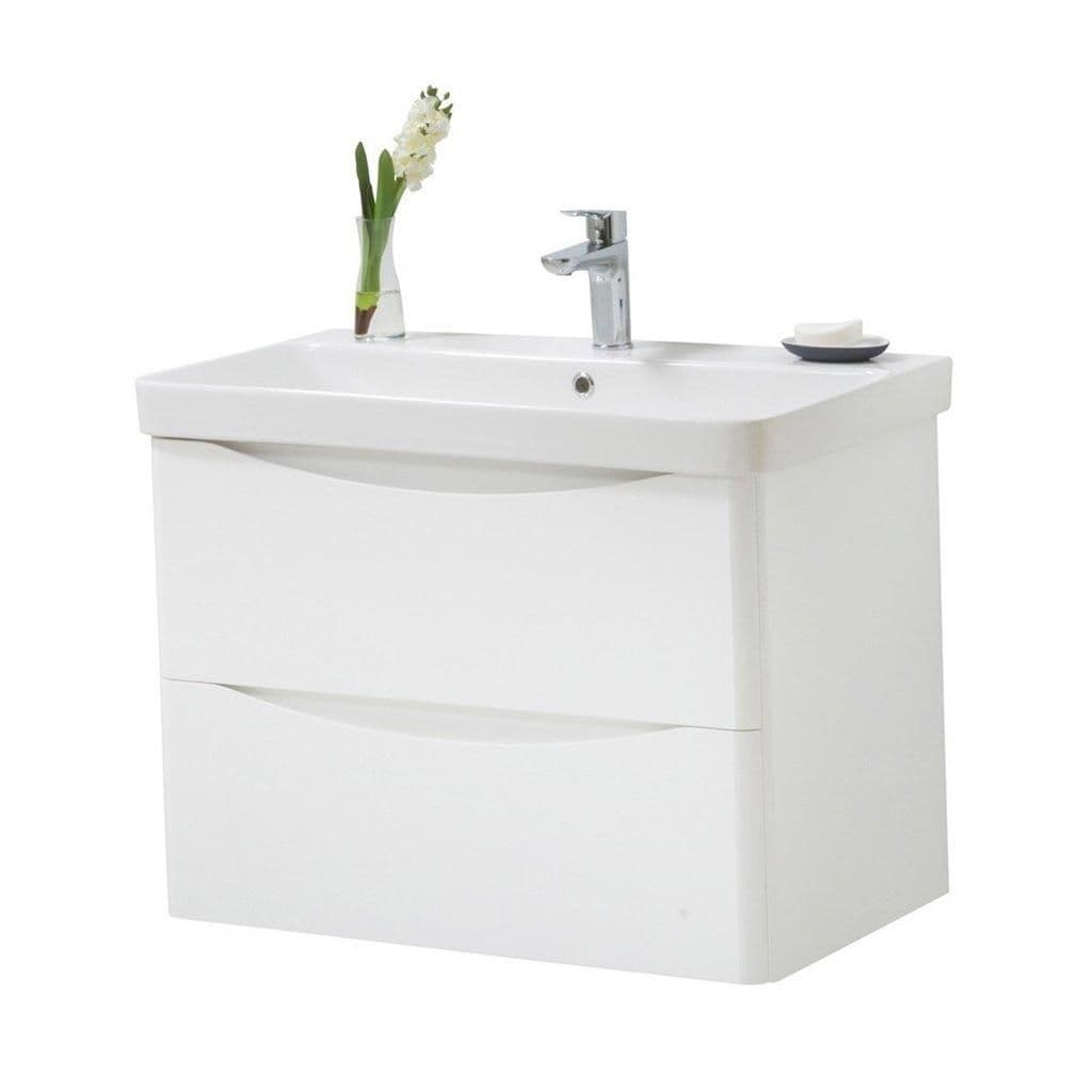 Gloss Bathroom Wall Mounted 2 Drawer Unit Basin 80cm Wide