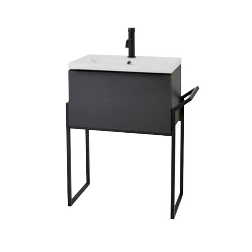 Matt Dark Grey 60cm Wall Hung Drawer Unit Ceramic Basin Frame