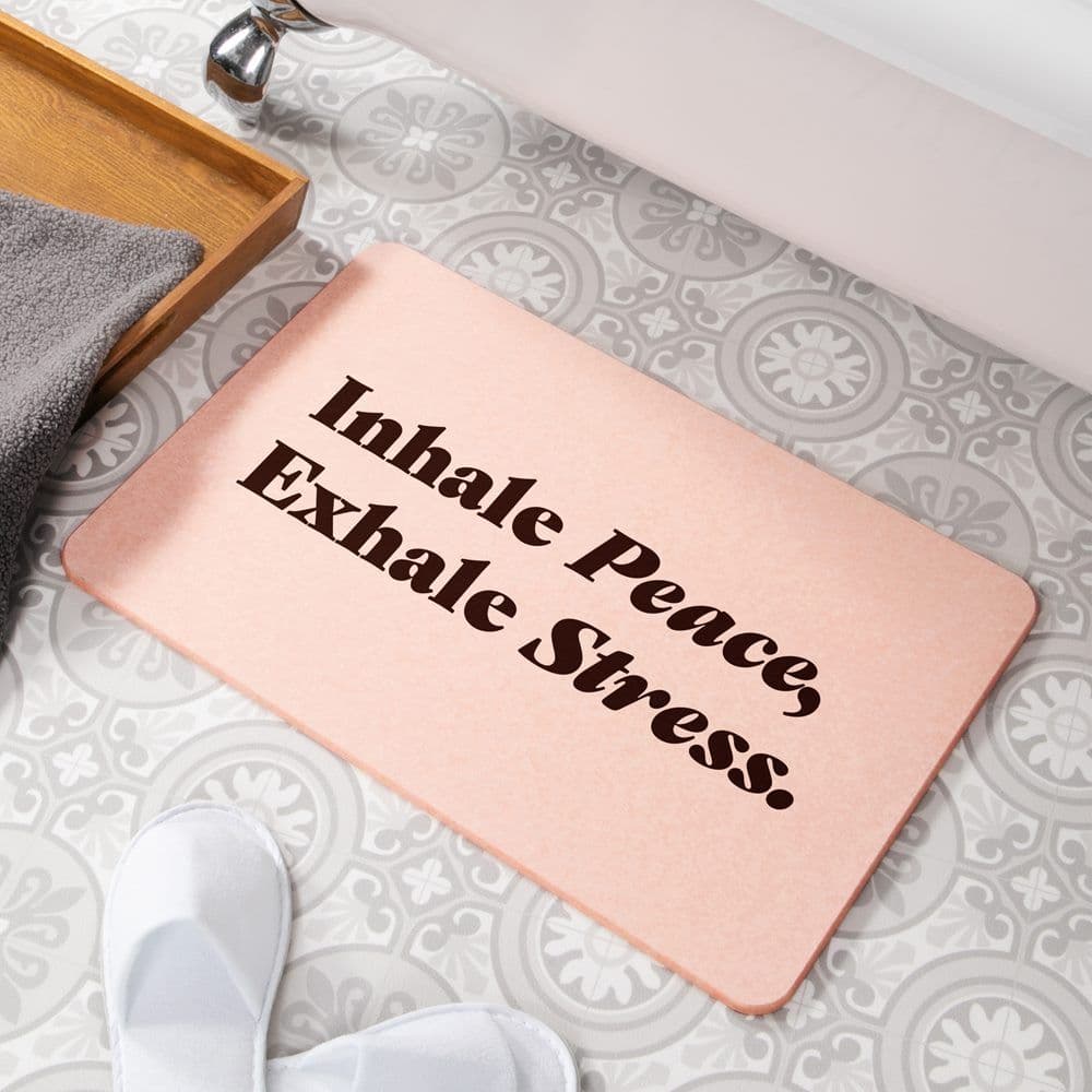 Inhale Peace Exhale Stress Stone Non Slip Bath Mat