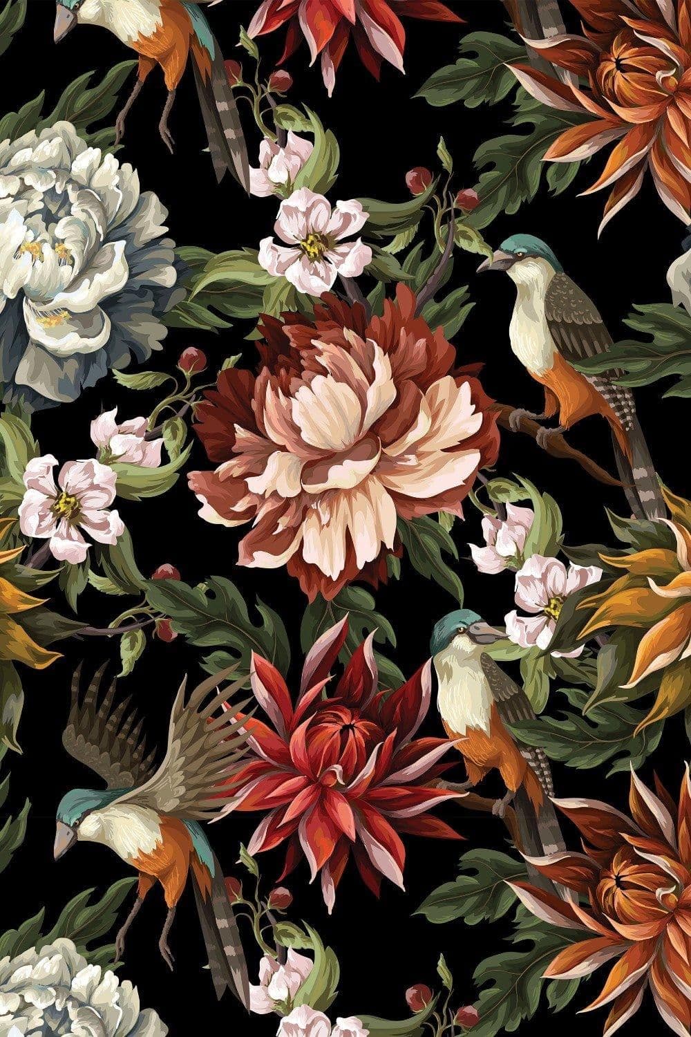 Eco Friendly Vintage Flower Bird Wallpaper